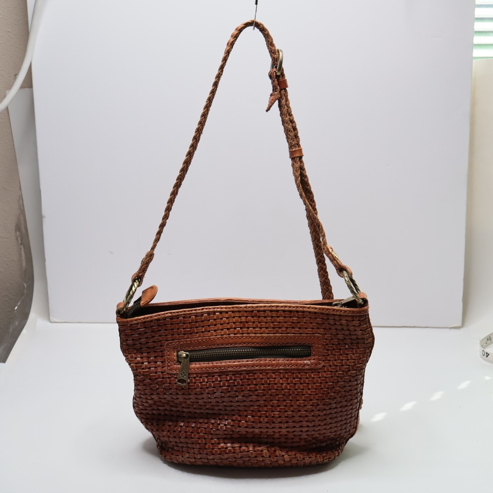Patricia Nash Woven Brown Leather Crossbody Bag‎ Braided Strap Cognac Boho